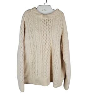 Sheila Handknits Irish Wool Cable Knit Sweater XL Cream Fisherman Aran